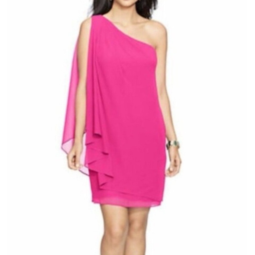 Lauren Ralph Lauren pink one shoulder flowy dress size 12